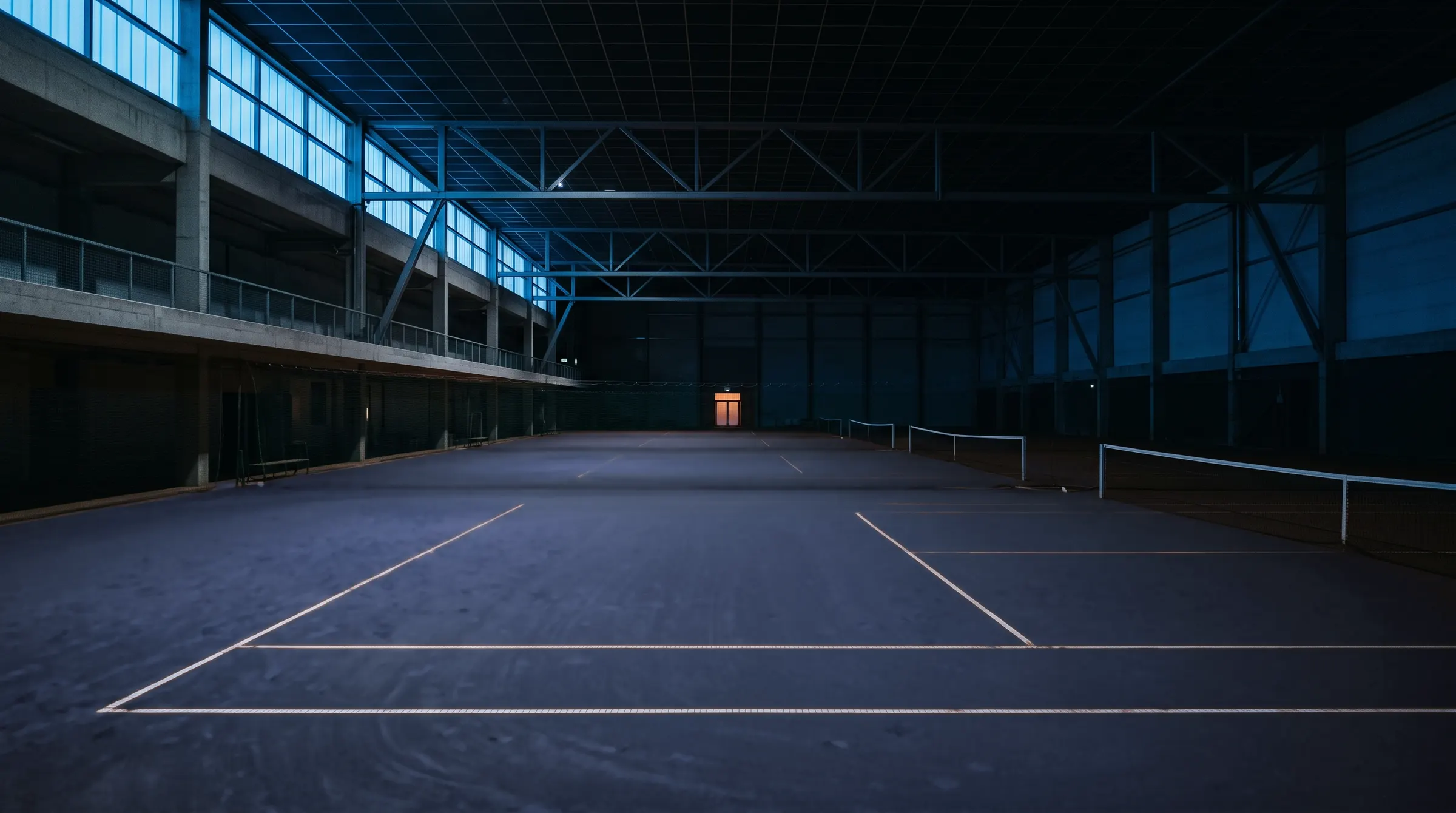 Hala tenisowa nocą — wizualizacja